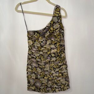 Zara Purple and Gold One Shoulder Dress Cocktail NWT